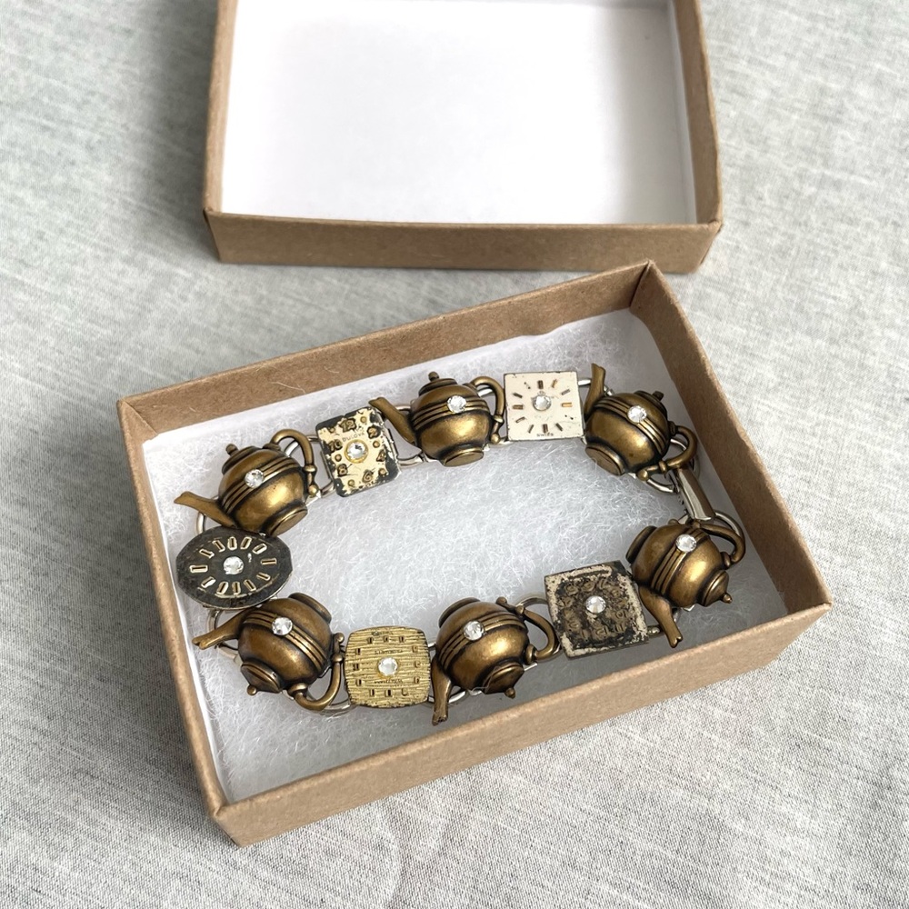 Lorraine Frances Vintage Upcycled Tea Time Clock Bracelet